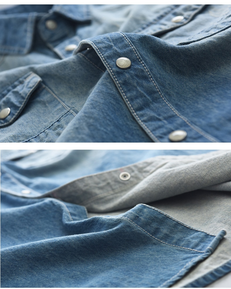 Men's Long-Sleeved Solid Denim Shirt