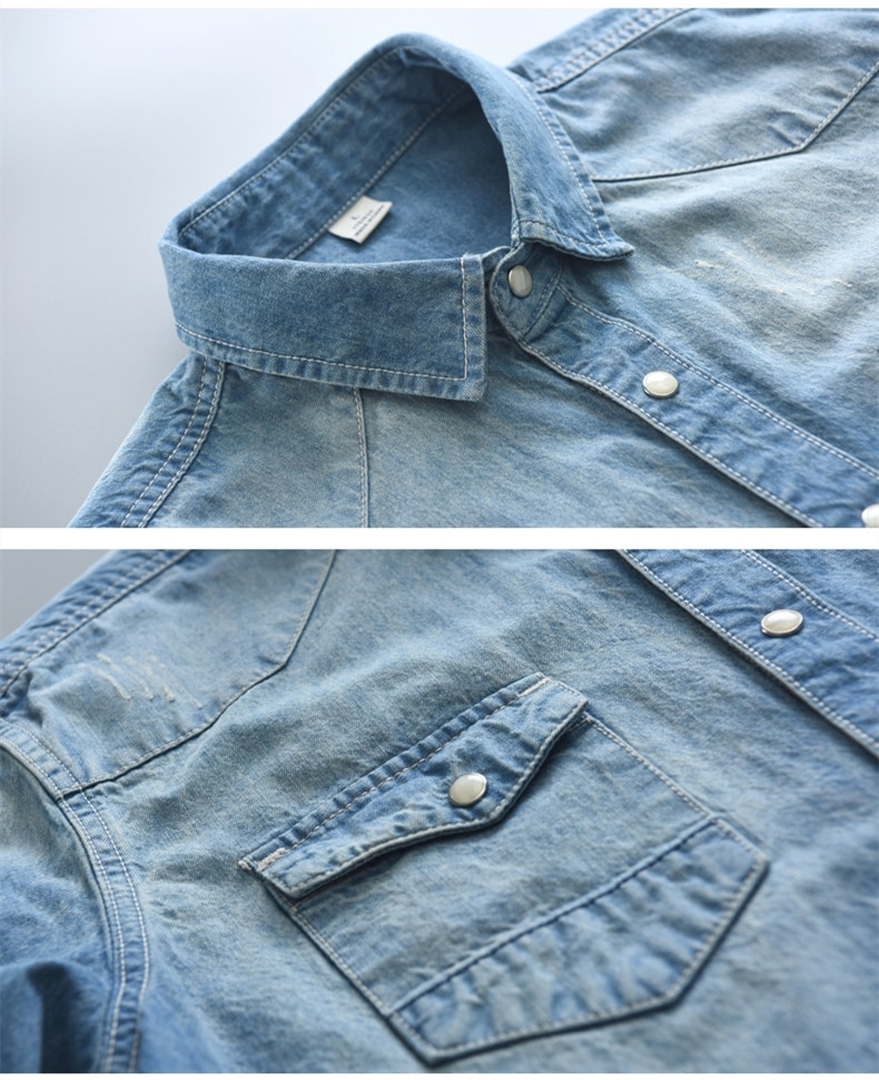 Men's Long-Sleeved Solid Denim Shirt