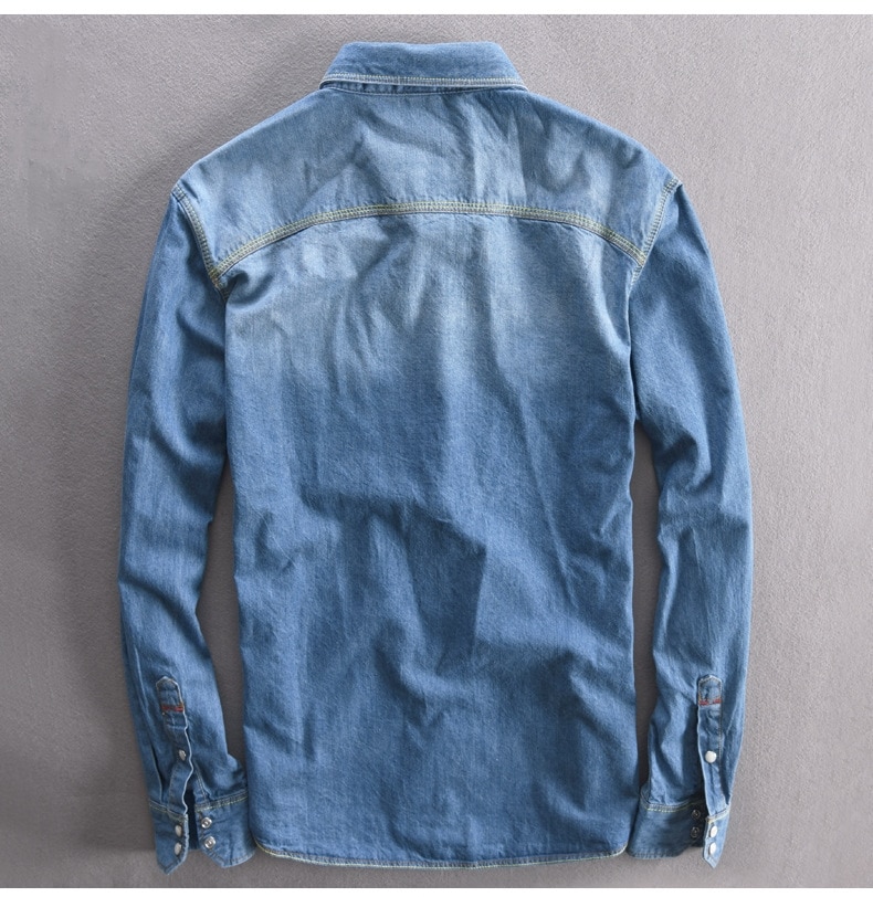 Men's Long-Sleeved Solid Denim Shirt