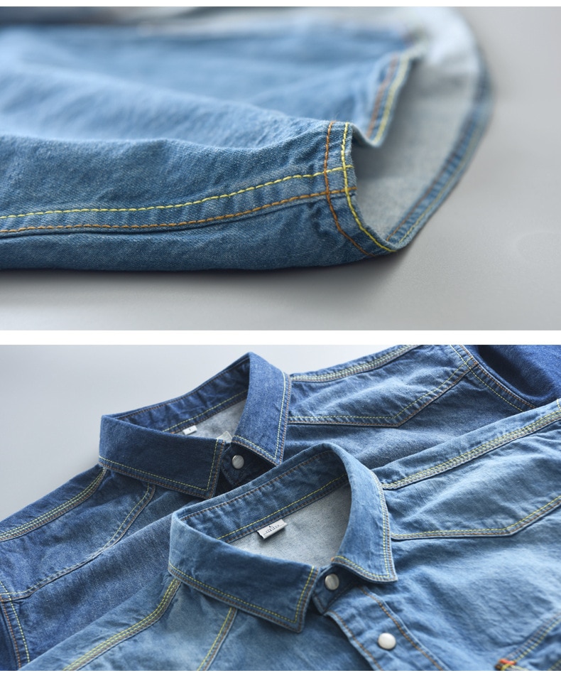 Men's Long-Sleeved Solid Denim Shirt