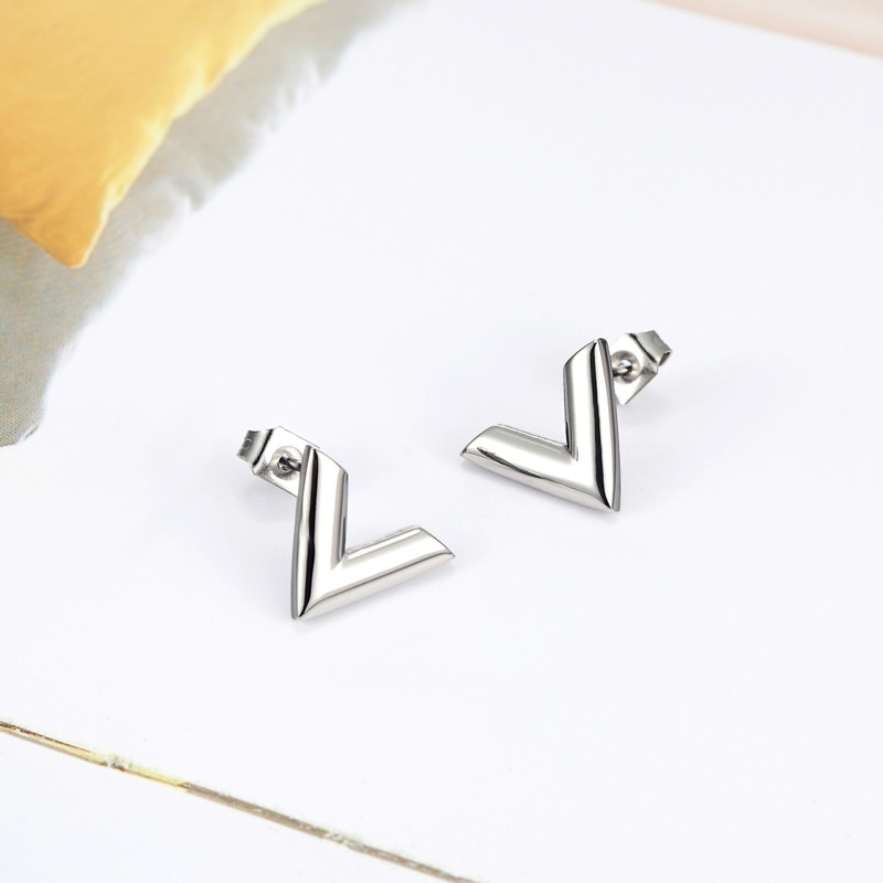 Men's Titanium Steel V Shaped Stud Earrings