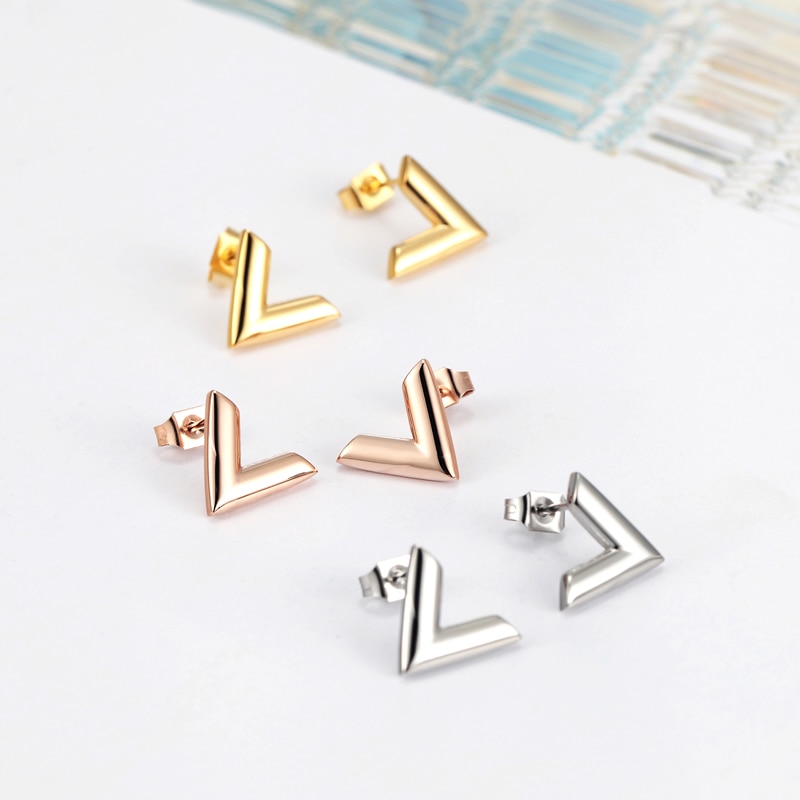 Men's Titanium Steel V Shaped Stud Earrings