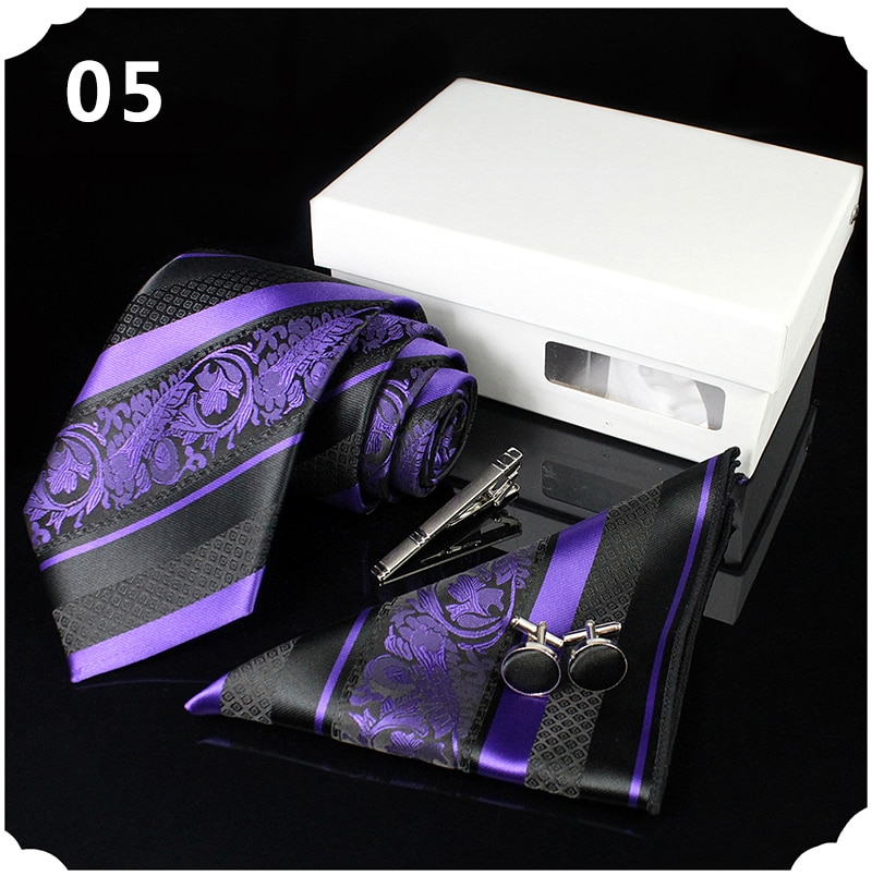 Men's Silk Neck Tie, Handkerchief, Cufflinks and Clip Set