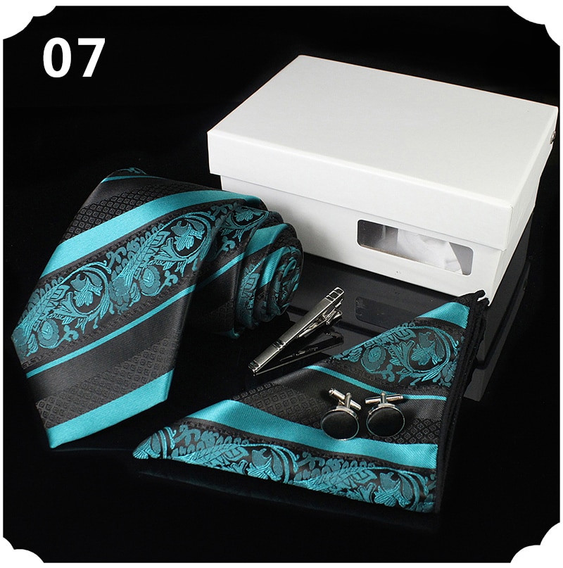 Men's Silk Neck Tie, Handkerchief, Cufflinks and Clip Set