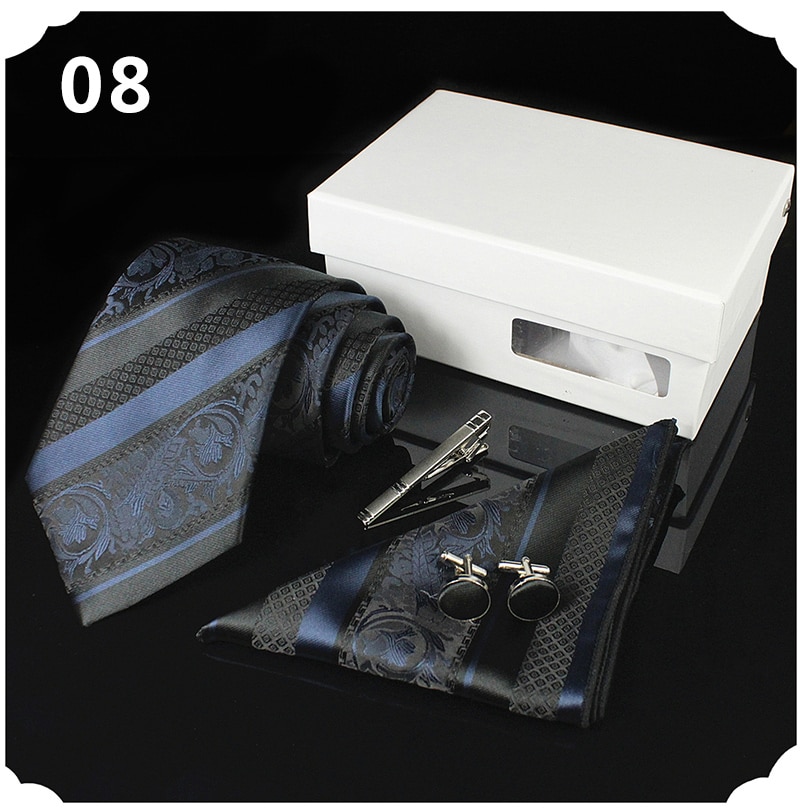 Men's Silk Neck Tie, Handkerchief, Cufflinks and Clip Set