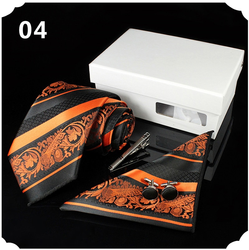 Men's Silk Neck Tie, Handkerchief, Cufflinks and Clip Set