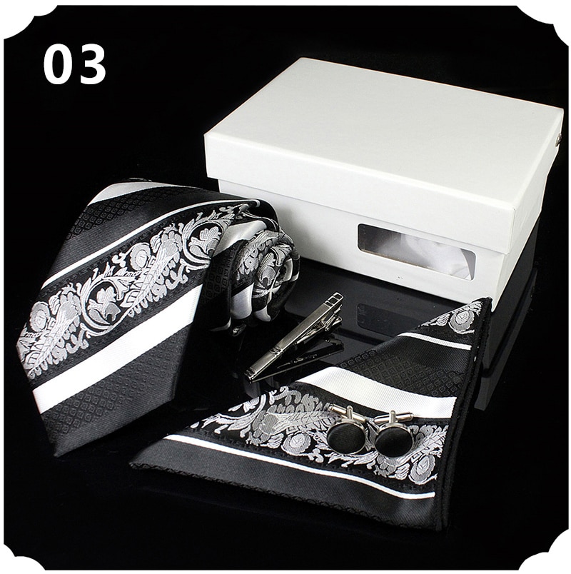 Men's Silk Neck Tie, Handkerchief, Cufflinks and Clip Set