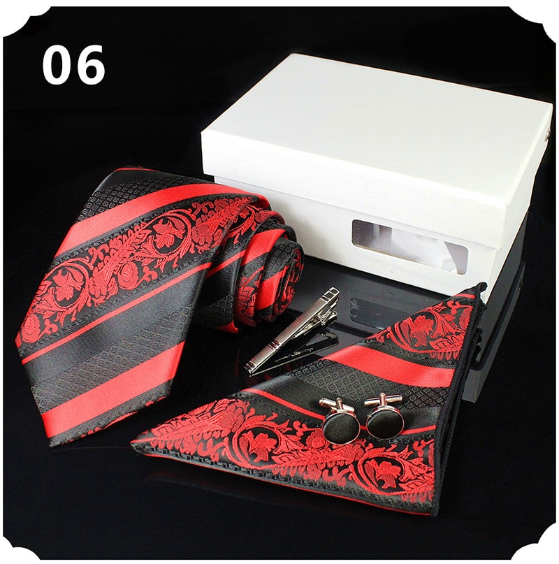 Men's Silk Neck Tie, Handkerchief, Cufflinks and Clip Set