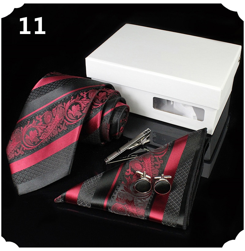 Men's Silk Neck Tie, Handkerchief, Cufflinks and Clip Set