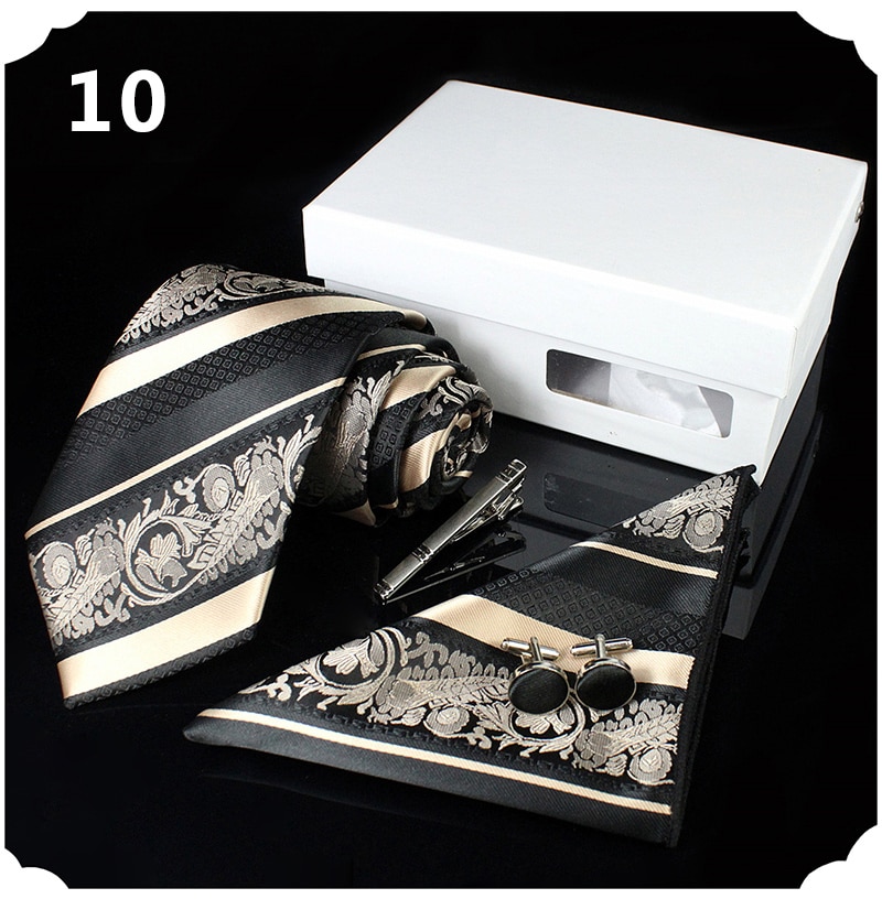 Men's Silk Neck Tie, Handkerchief, Cufflinks and Clip Set