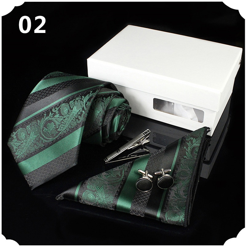 Men's Silk Neck Tie, Handkerchief, Cufflinks and Clip Set
