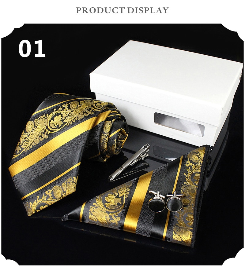 Men's Silk Neck Tie, Handkerchief, Cufflinks and Clip Set