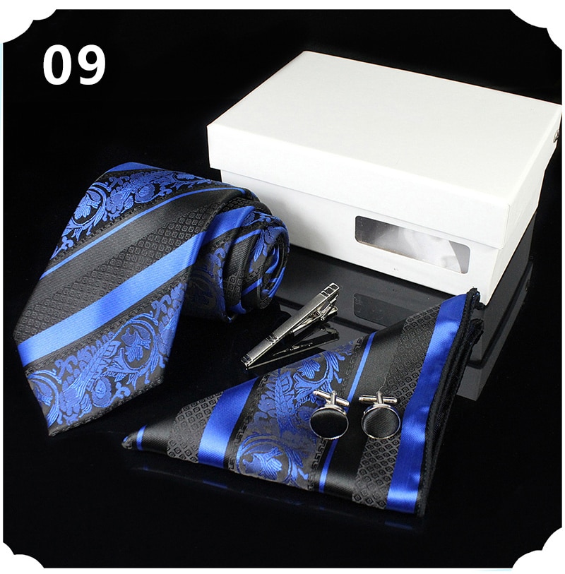 Men's Silk Neck Tie, Handkerchief, Cufflinks and Clip Set