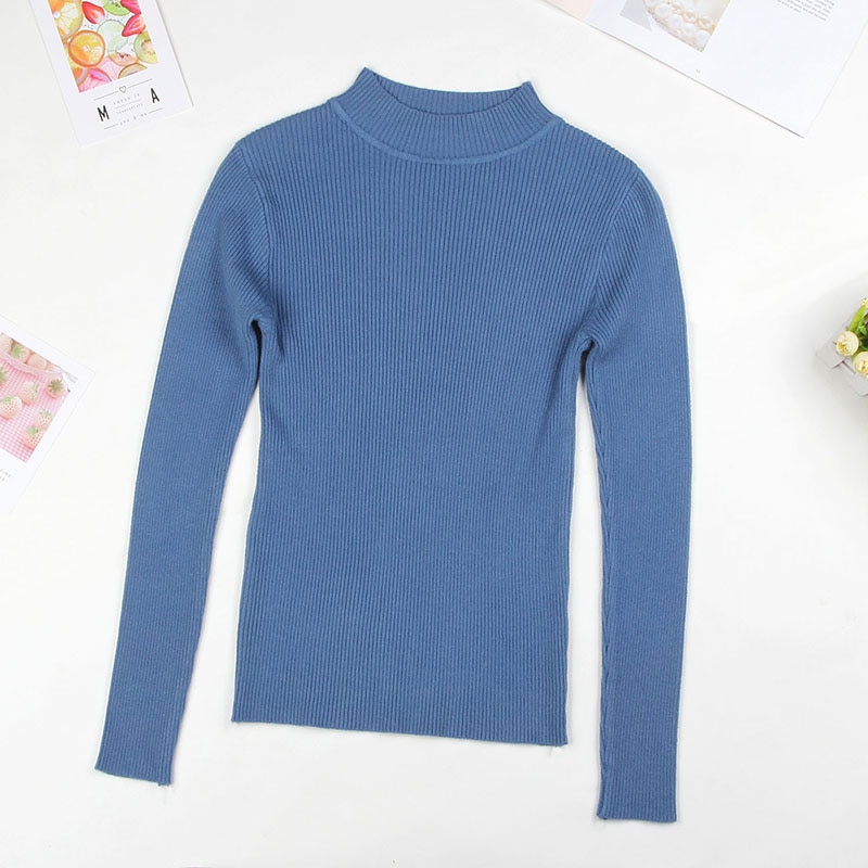 Solid Turtleneck Knitted Sweater for Women