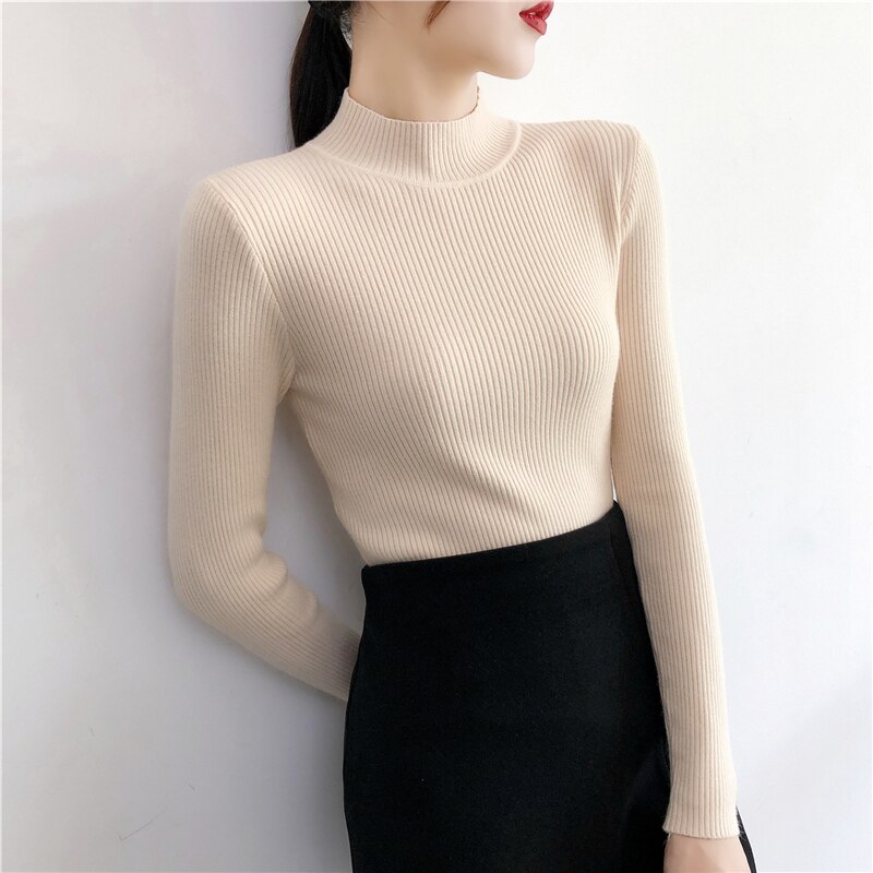 Solid Turtleneck Knitted Sweater for Women