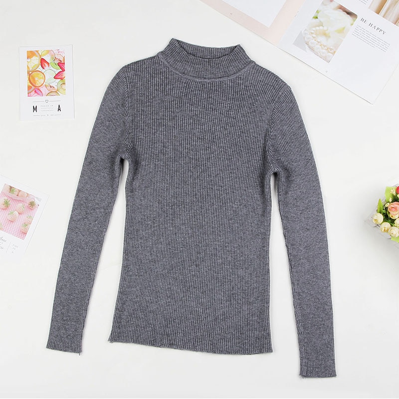 Solid Turtleneck Knitted Sweater for Women