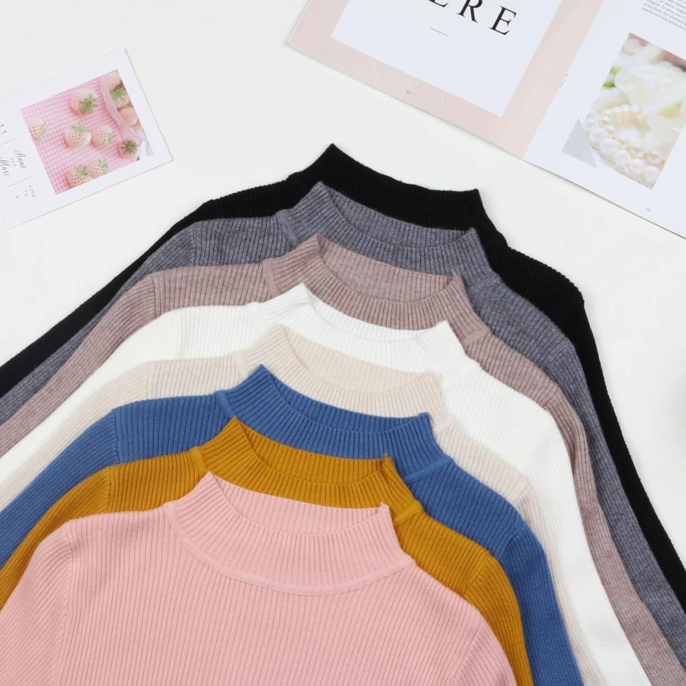 Solid Turtleneck Knitted Sweater for Women