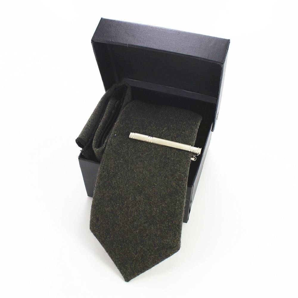 Men's Wool Neck Tie, Pocket Square and Clip Set