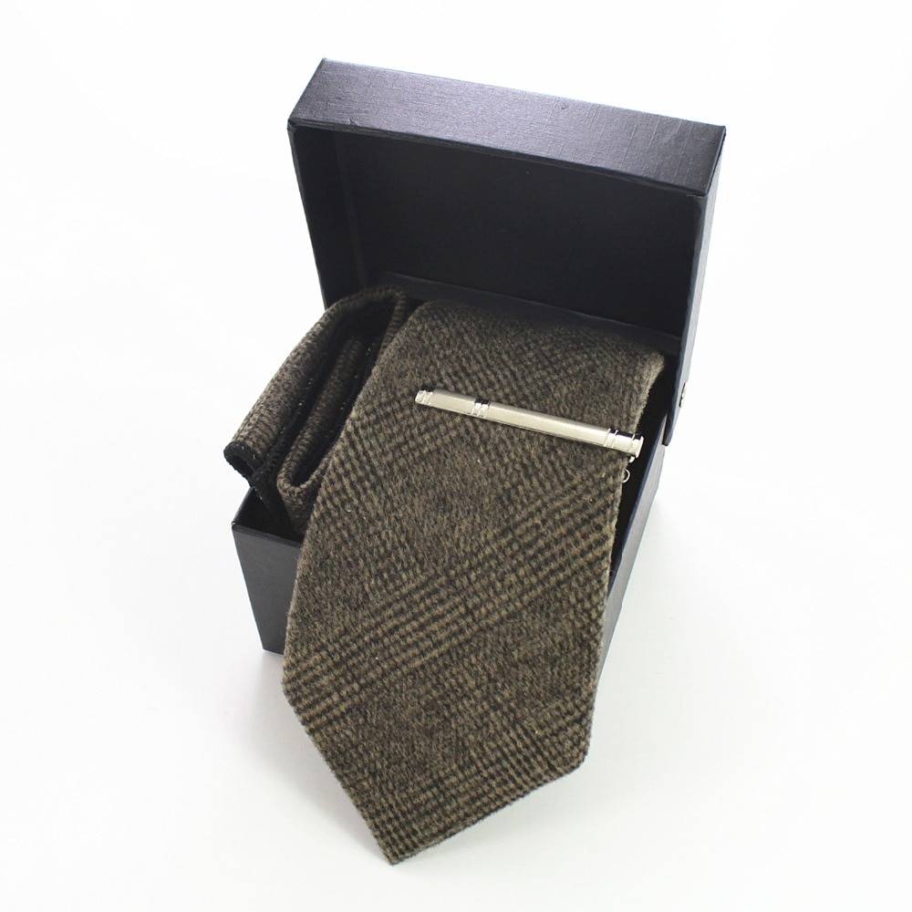 Men's Wool Neck Tie, Pocket Square and Clip Set