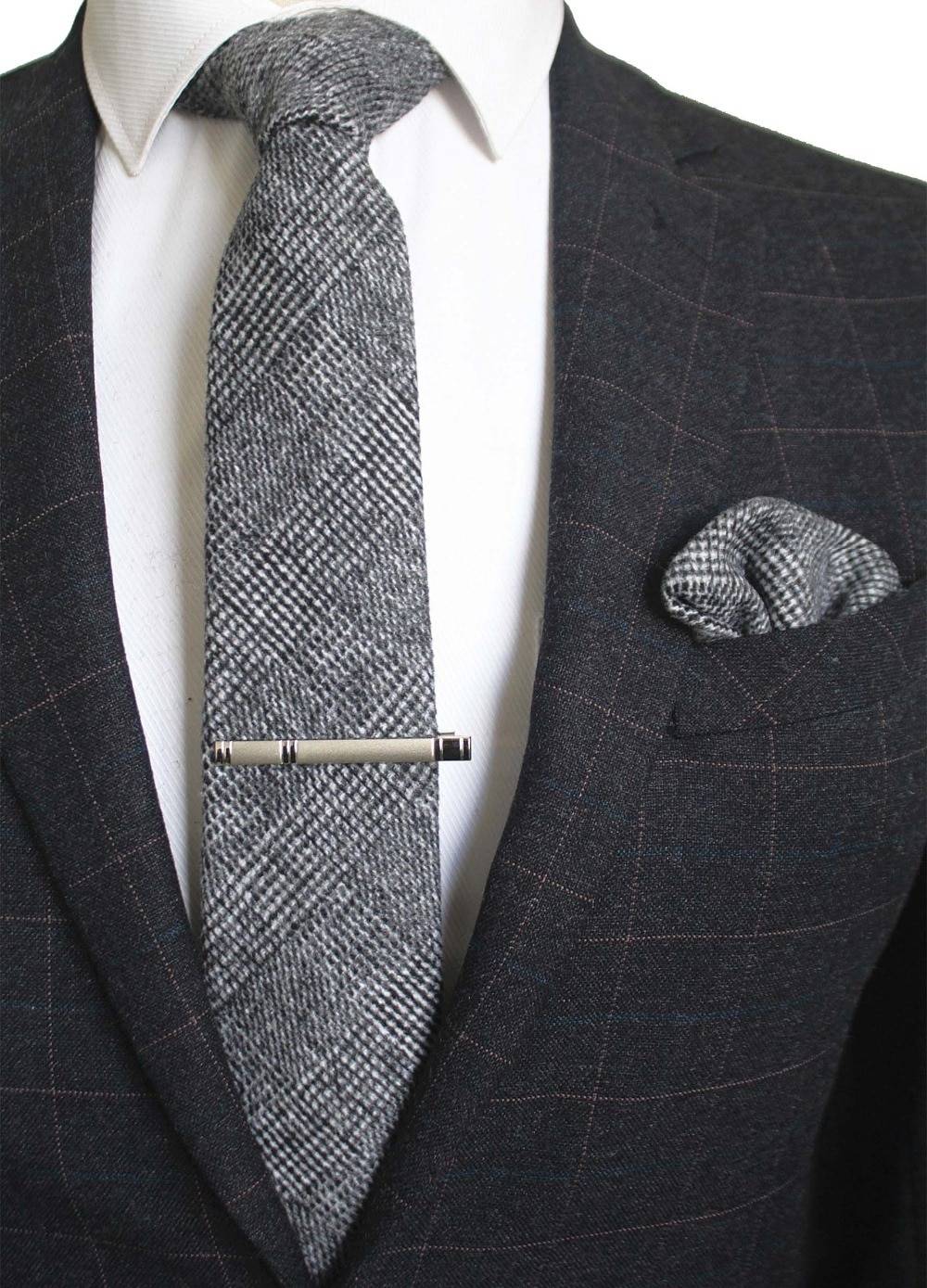Men's Wool Neck Tie, Pocket Square and Clip Set