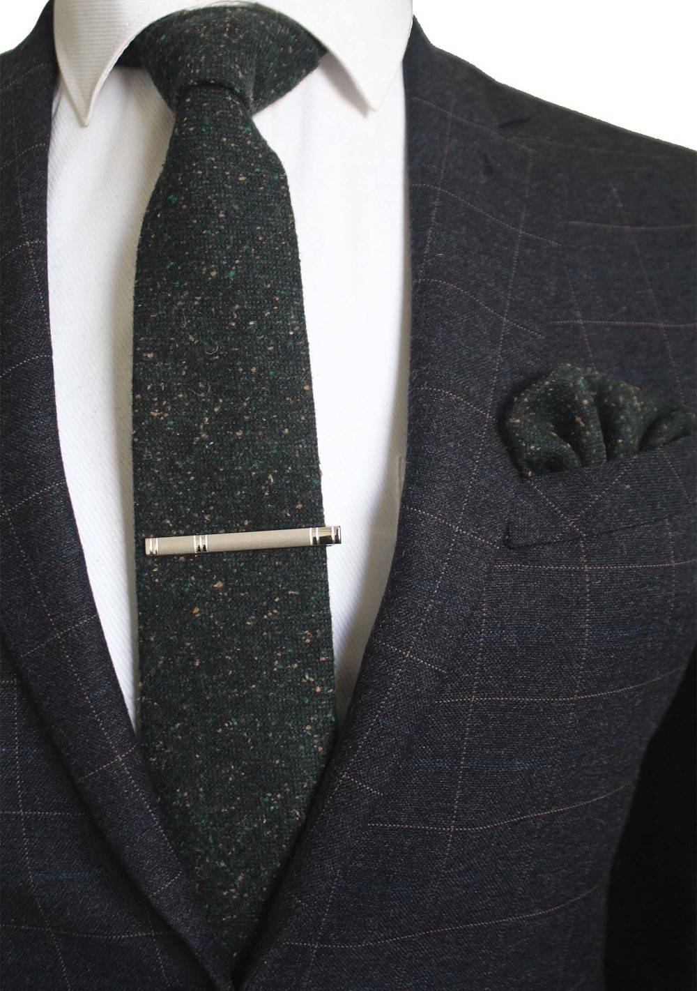 Men's Wool Neck Tie, Pocket Square and Clip Set