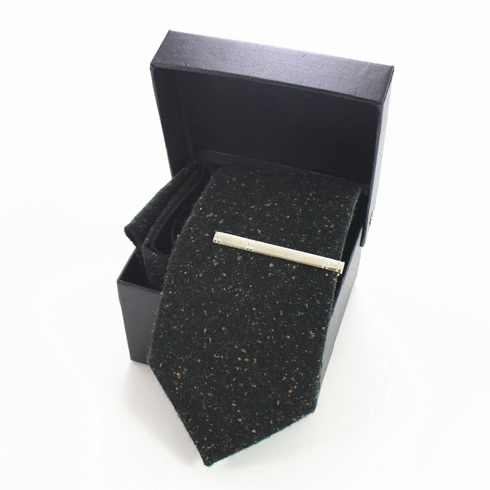 Men's Wool Neck Tie, Pocket Square and Clip Set