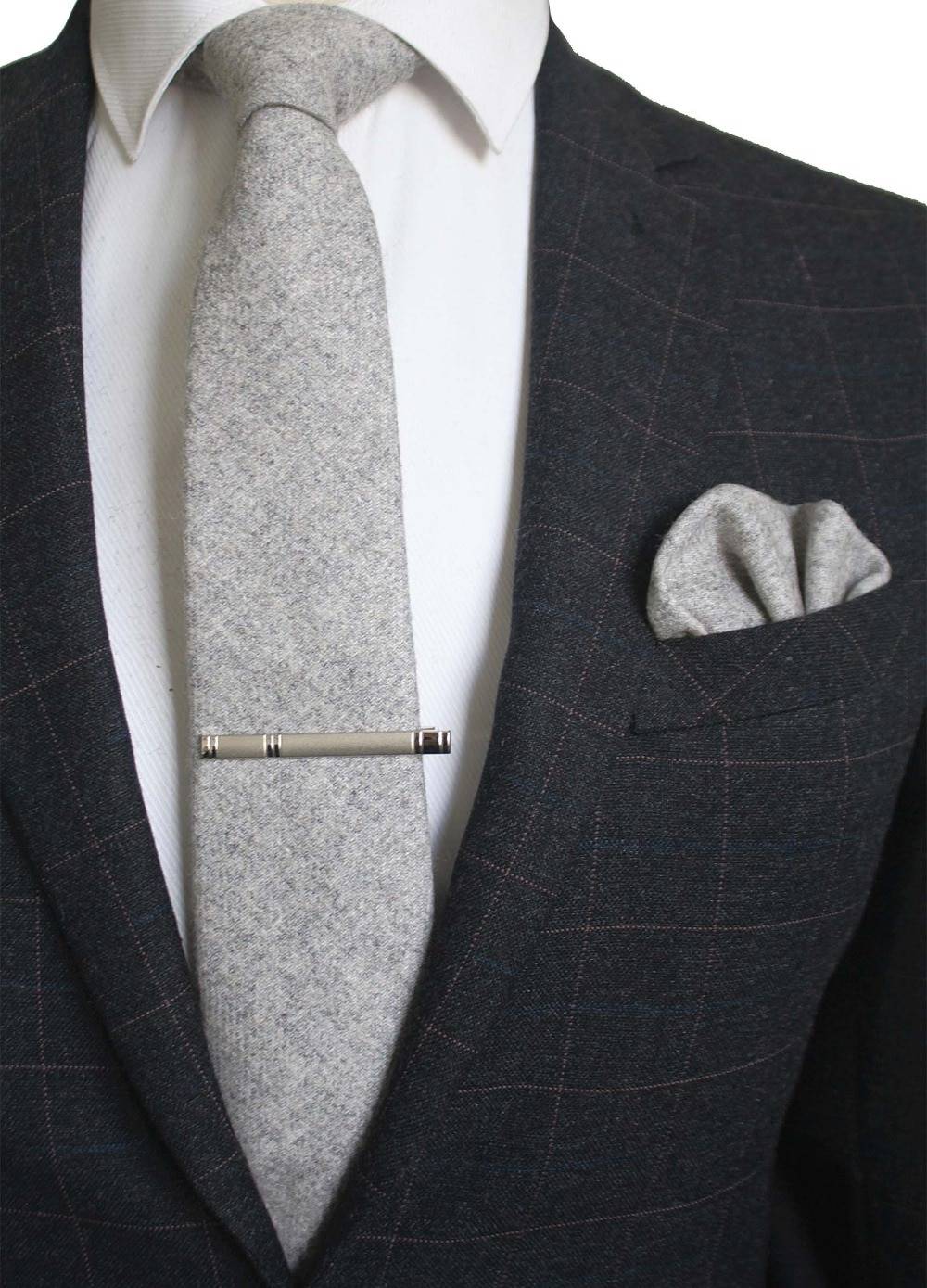 Men's Wool Neck Tie, Pocket Square and Clip Set