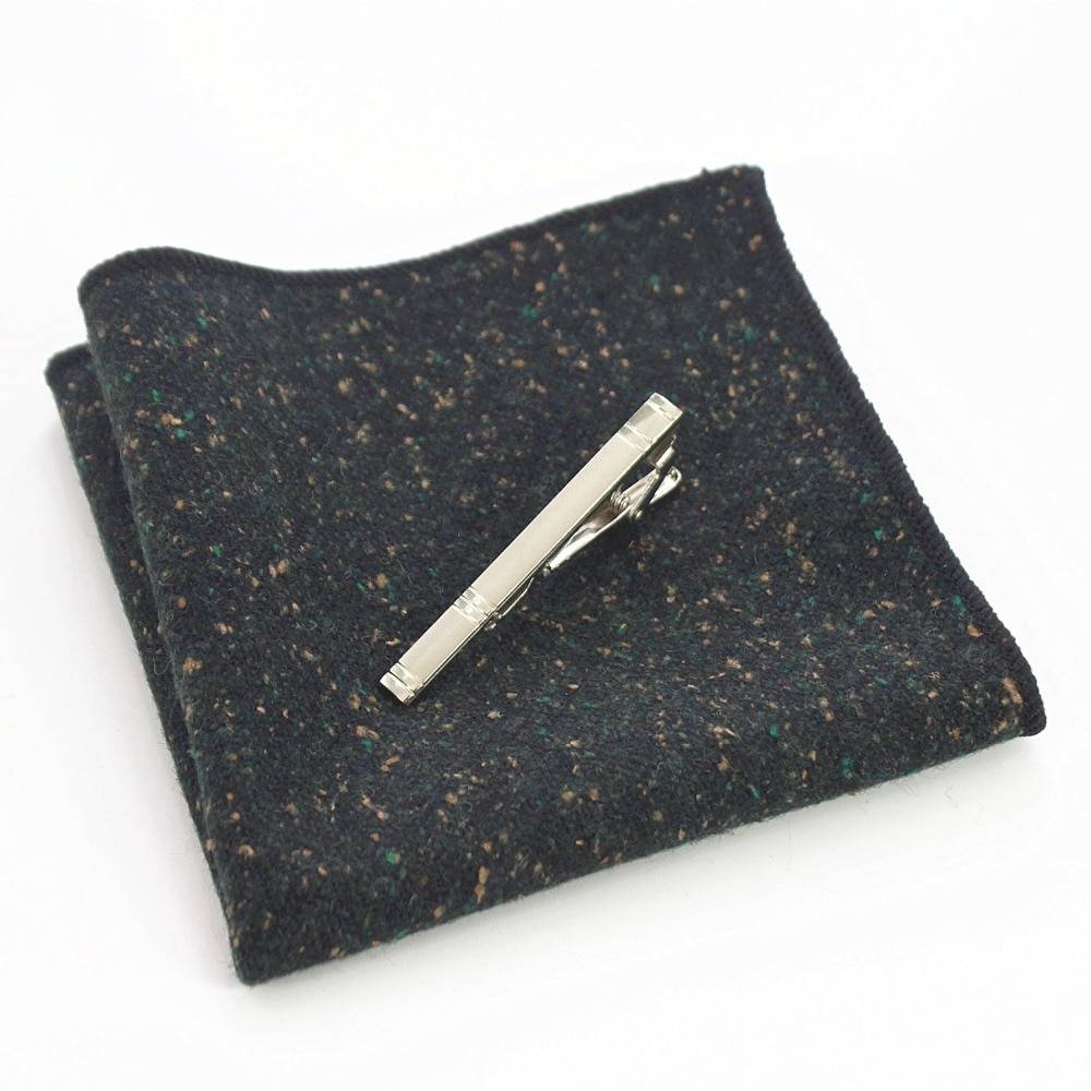 Men's Wool Neck Tie, Pocket Square and Clip Set