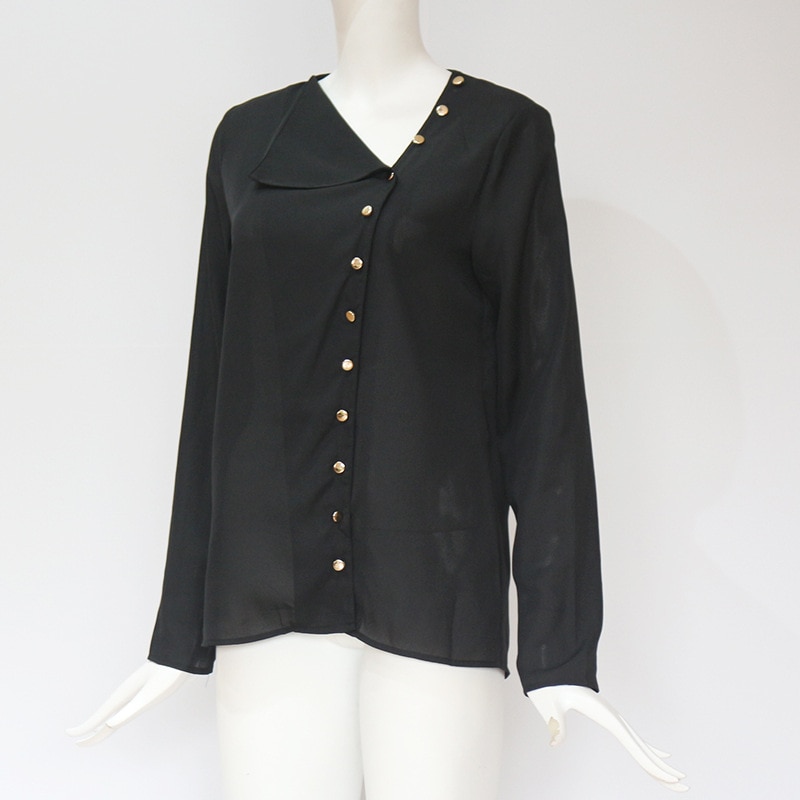 Women's Chiffon Blouse with Decorated Buttons