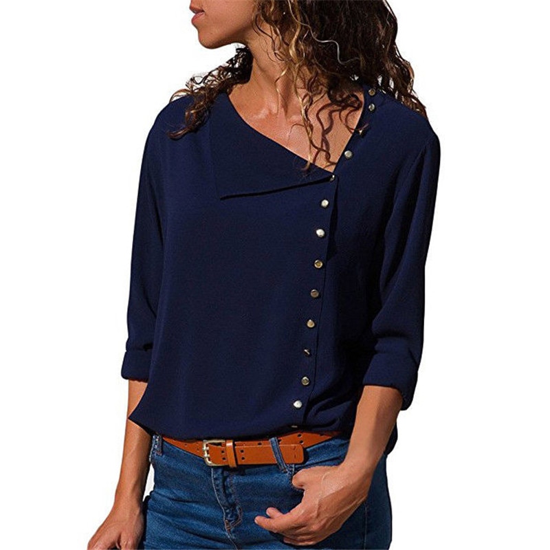 Women's Chiffon Blouse with Decorated Buttons