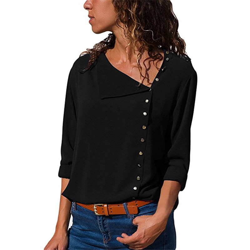 Women's Chiffon Blouse with Decorated Buttons