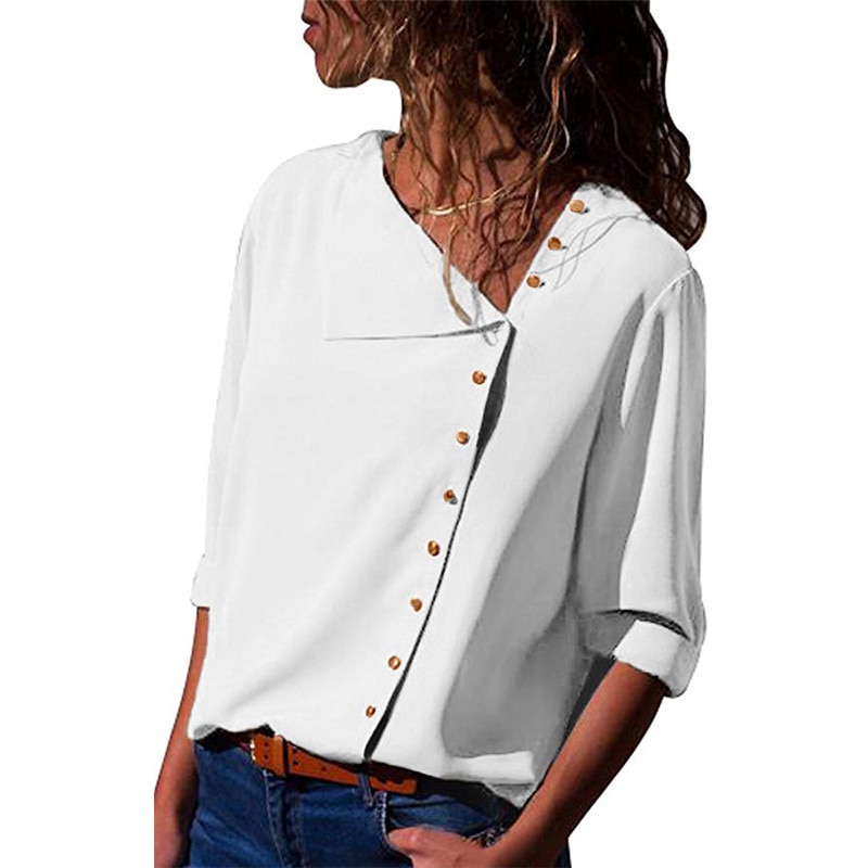 Women's Chiffon Blouse with Decorated Buttons