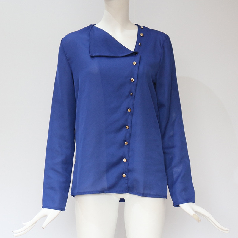Women's Chiffon Blouse with Decorated Buttons
