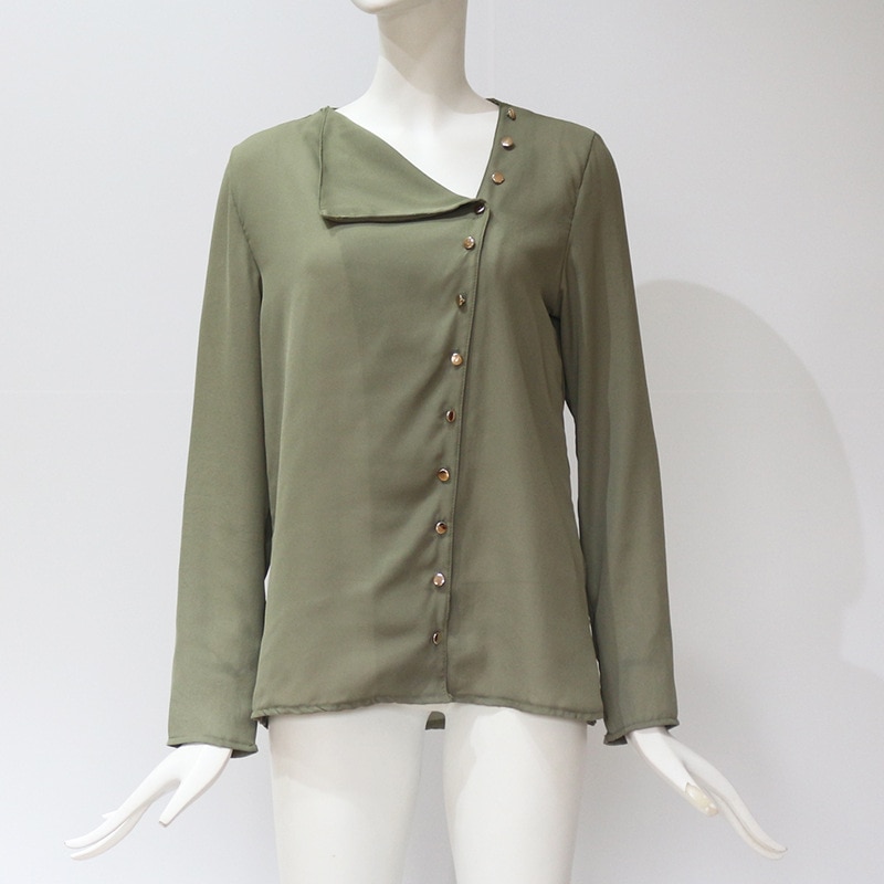 Women's Chiffon Blouse with Decorated Buttons