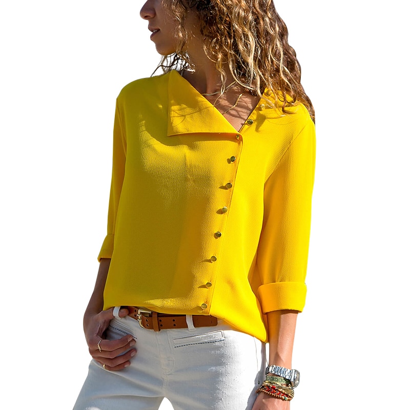 Women's Chiffon Blouse with Decorated Buttons