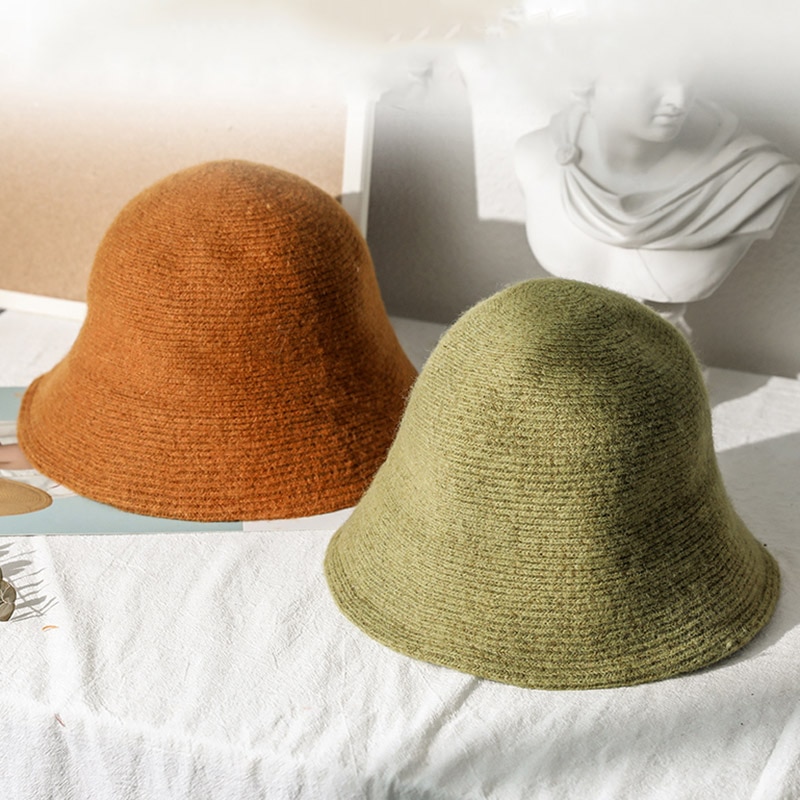 Solid Wool Bucket Hat for Women