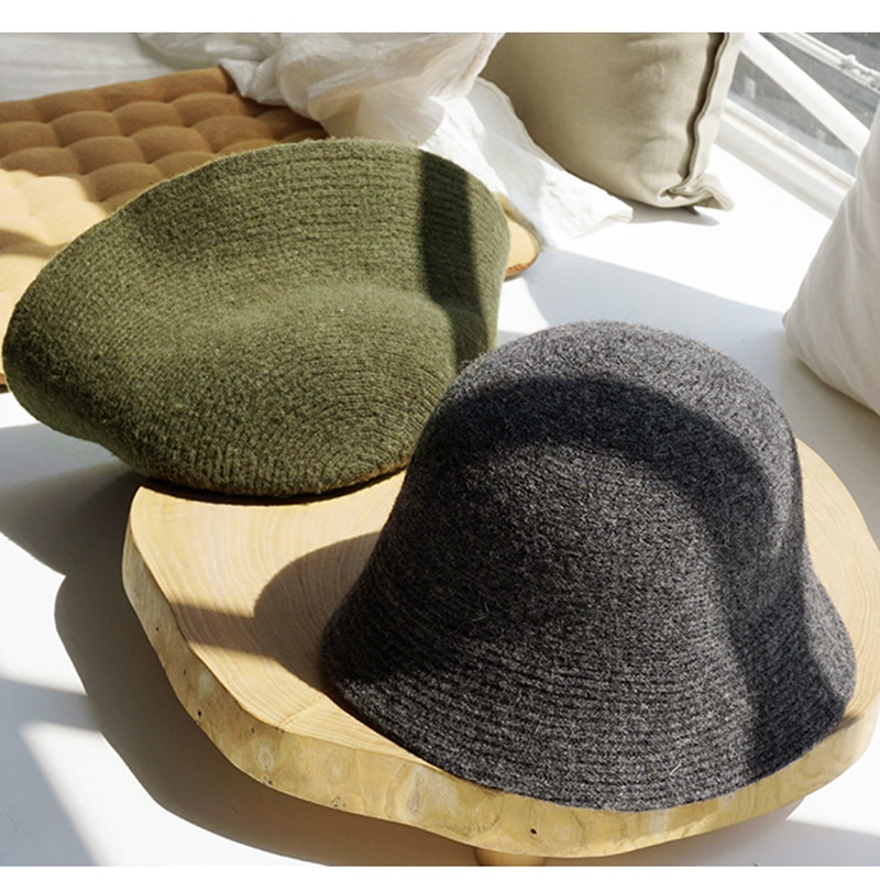 Solid Wool Bucket Hat for Women