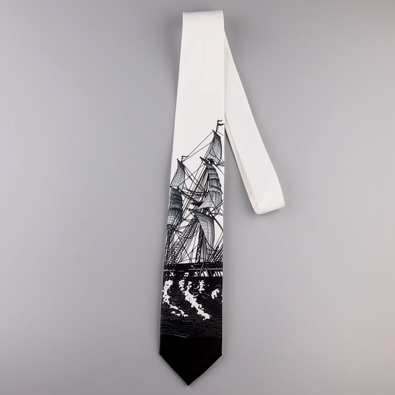 Men's Black and White Graphic Neck Tie