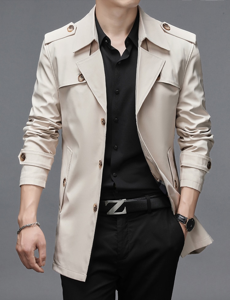 Men's Solid Color Trench