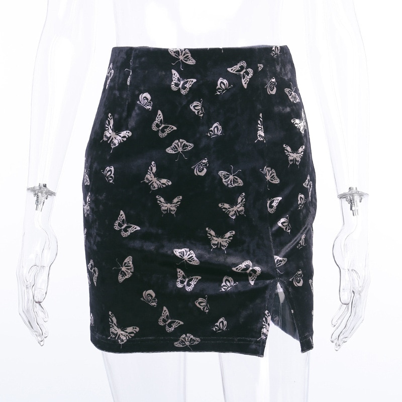 Women's Velvet Mini Skirt with Butterfly Embroidery