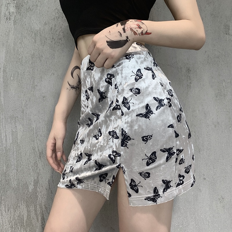 Women's Velvet Mini Skirt with Butterfly Embroidery