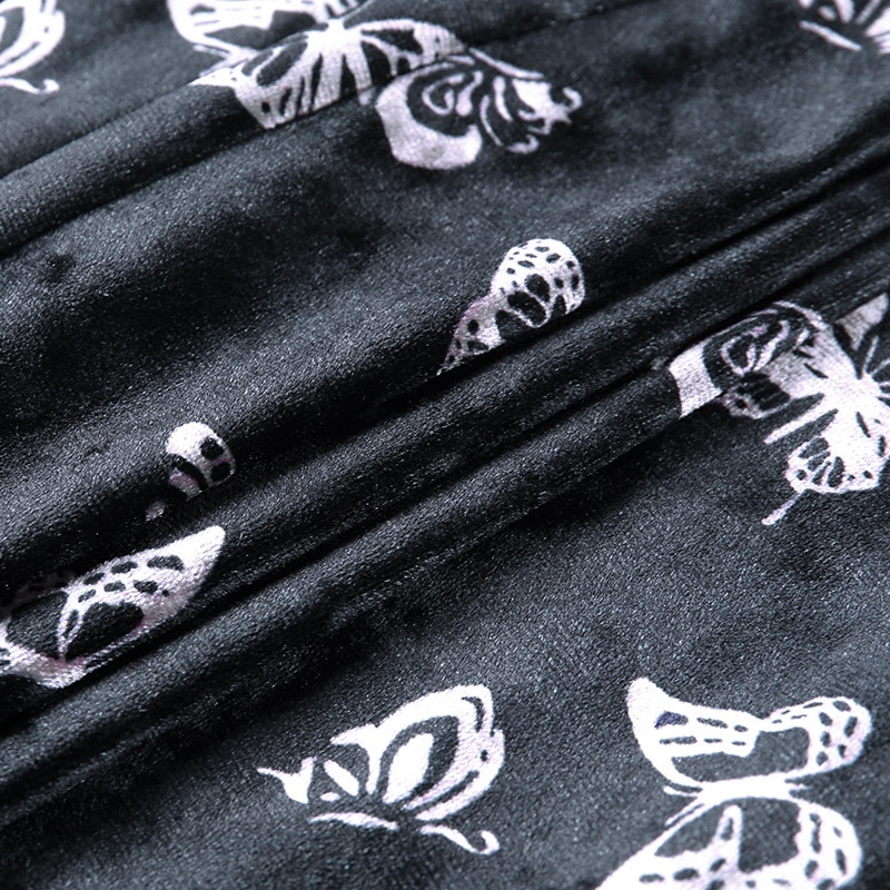 Women's Velvet Mini Skirt with Butterfly Embroidery