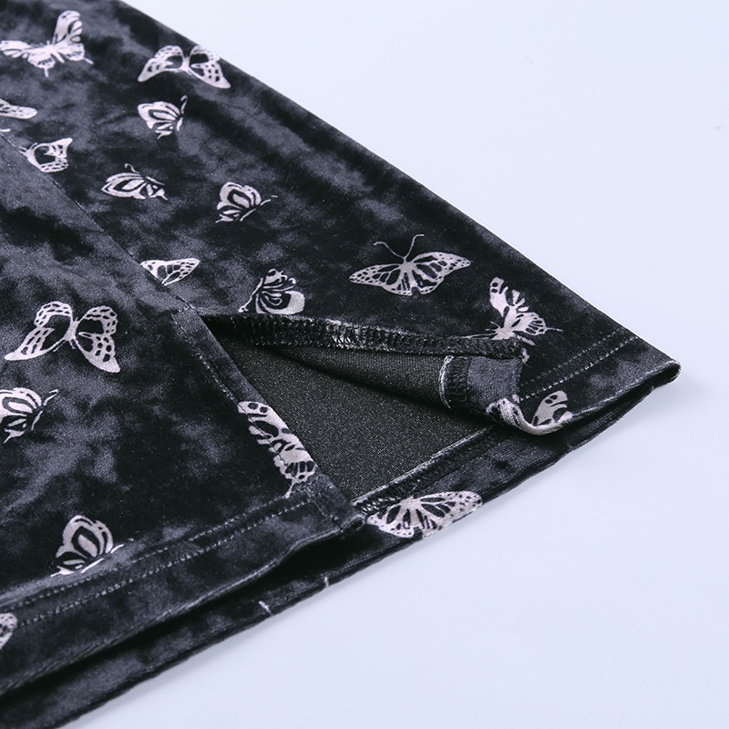 Women's Velvet Mini Skirt with Butterfly Embroidery