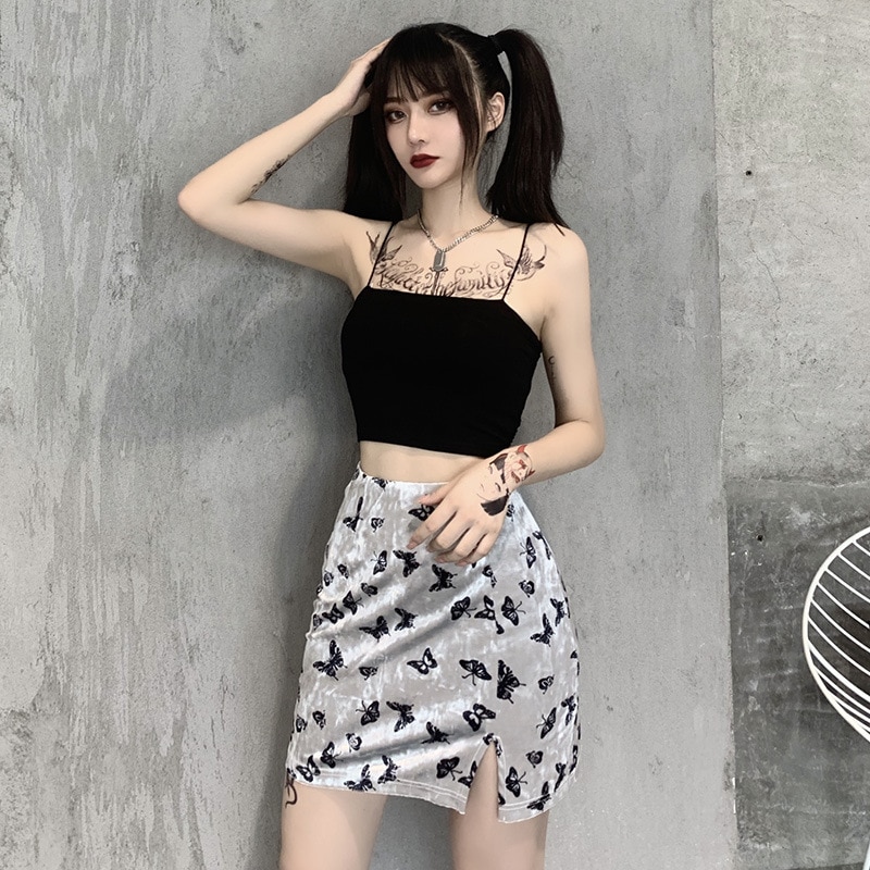 Women's Velvet Mini Skirt with Butterfly Embroidery