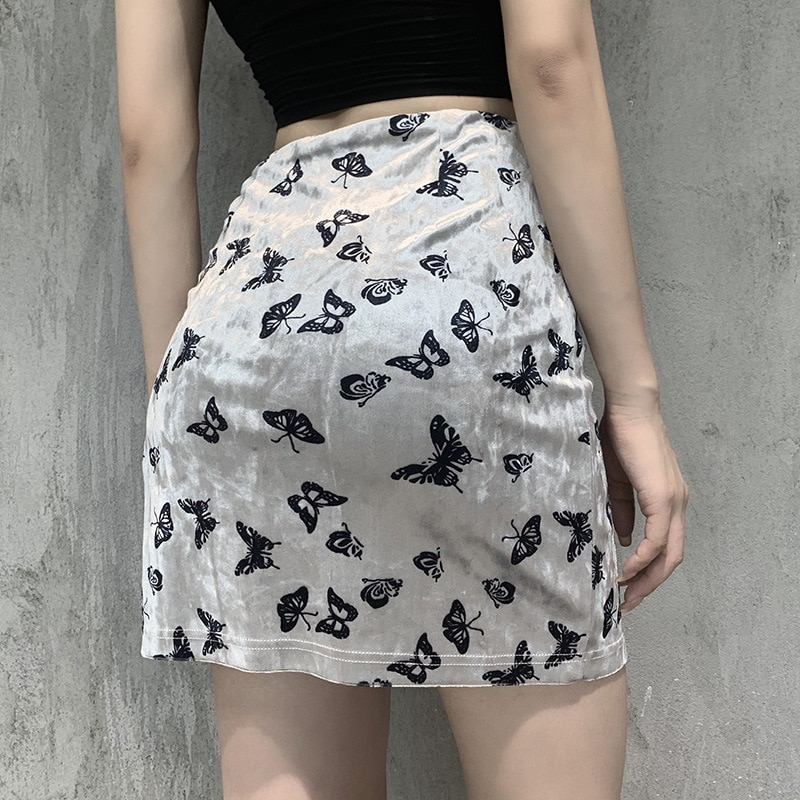 Women's Velvet Mini Skirt with Butterfly Embroidery